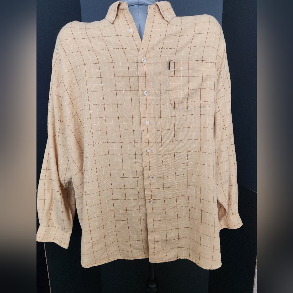 Mens white, gold-yellow, and red long-sleeve button down. Size 3XLT. Brand IZOD.